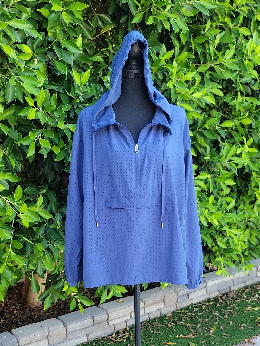 Tangerine Blue Pullover Windbreaker Running Jacket With Kangaroo Pouch